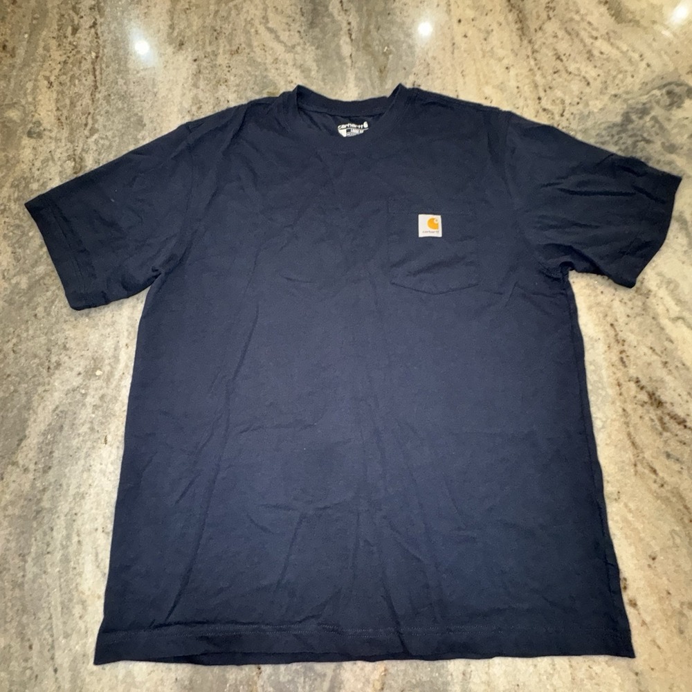 Carhartt Men's Large Loose Fit Short Sleeve T Shirt Navy Blue Workwear